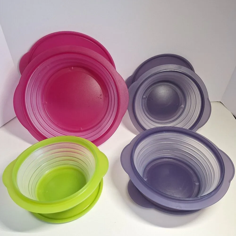 Flat Out Tupperware Collapsible Lot 8 1/4 cup Pink 4c Purple 3c Green - Picture 2 of 7